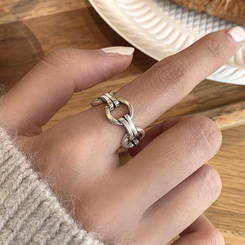 

Fashionable Sterling 925 Silver Adjustable Ring With Distinctive Geometric Texture Women For