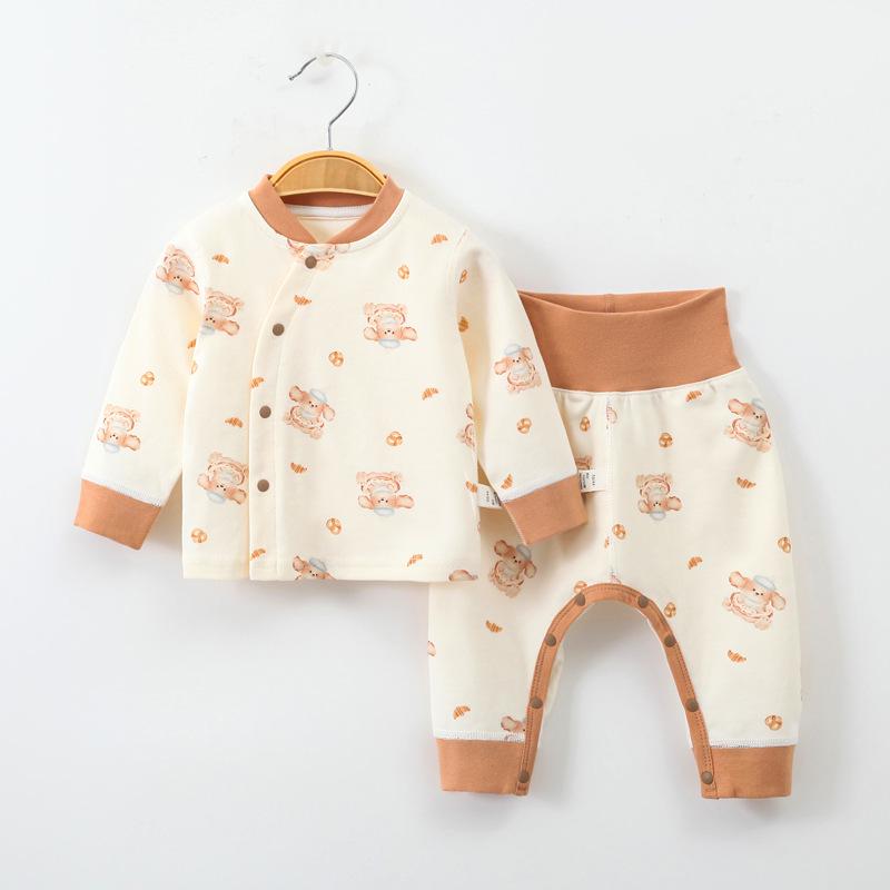 Spring & Autumn Pure Cotton Baby Underwear Set - High Waist Belly Protection Top & Trousers, Tagless for Newborns