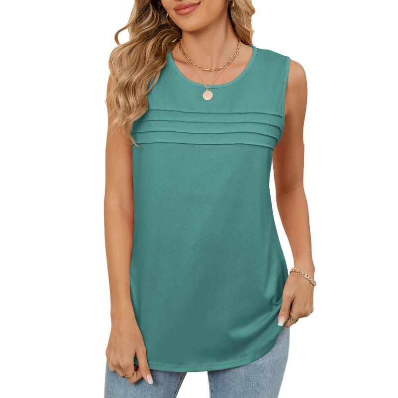 Women's Spring and Summer New Color Round Neck Loose Sleeveless T-shirt Vest Top