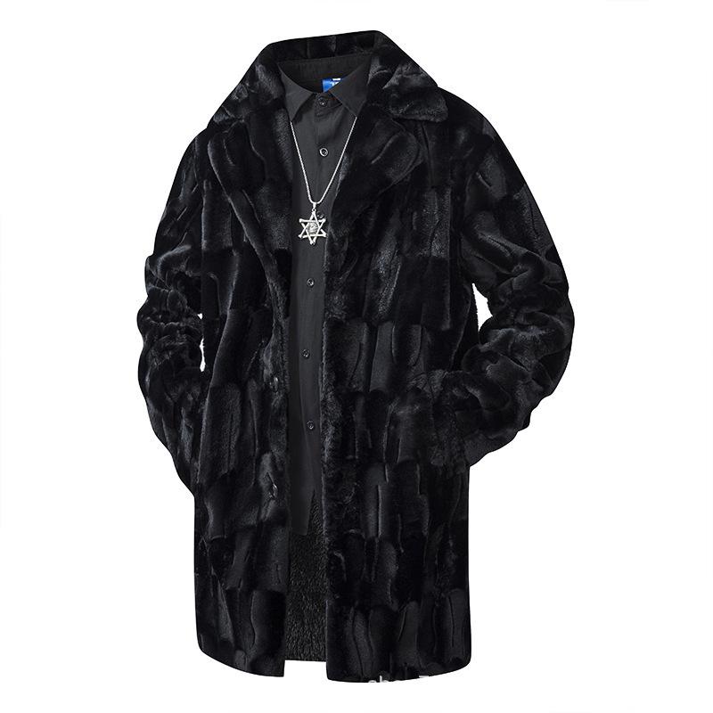 

European-Size Faux Mink Fur Lapel Coat: Men s Plus Velvet Thickened Warm Jacket S чорний