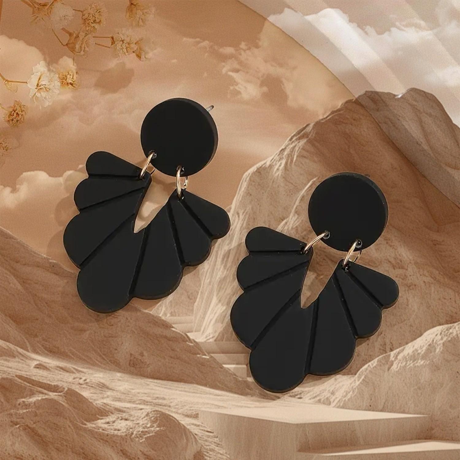 Черный, с принтом, серьги, керамическая текстура, серьги-подвески, винтажные, женские