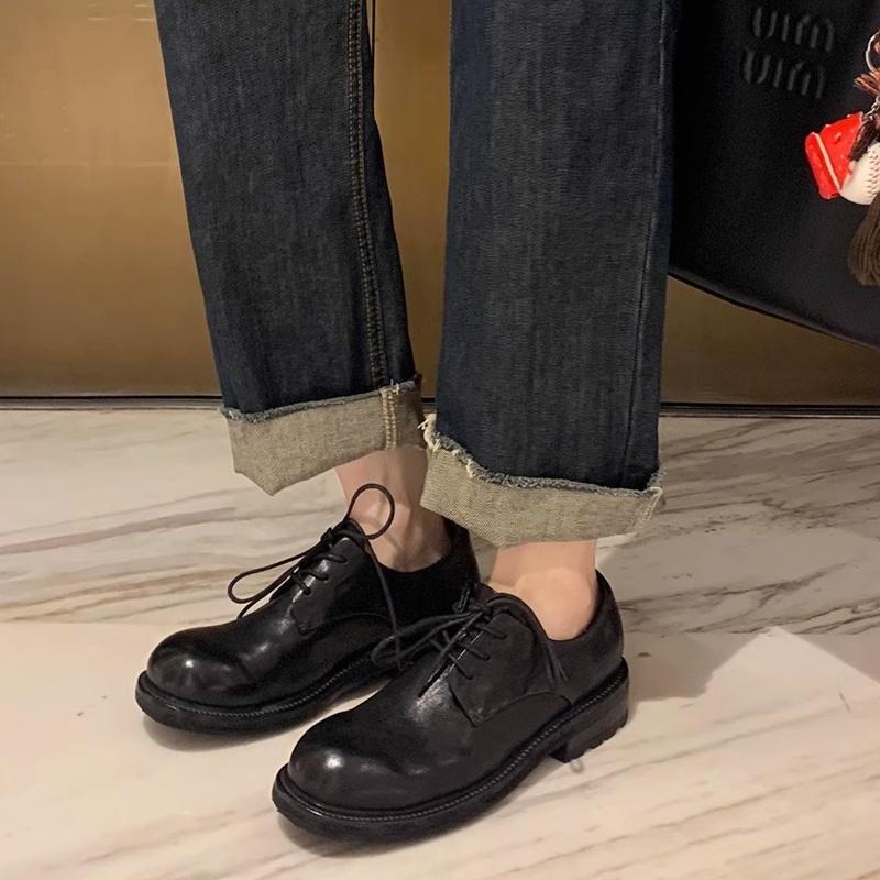 Fashion 2025 Casual Women's Leather Shoes Comfortable Outdoor Walking Travel Solid Color Lace-up Flats Fashion Round Toe Women Shoes