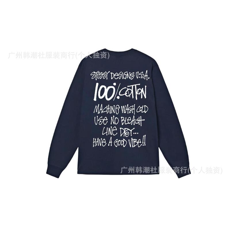 3. Cross-border Stuart long-sleeved printed t-shirt American trendy cylindrical cloth casual loose men and women the same style