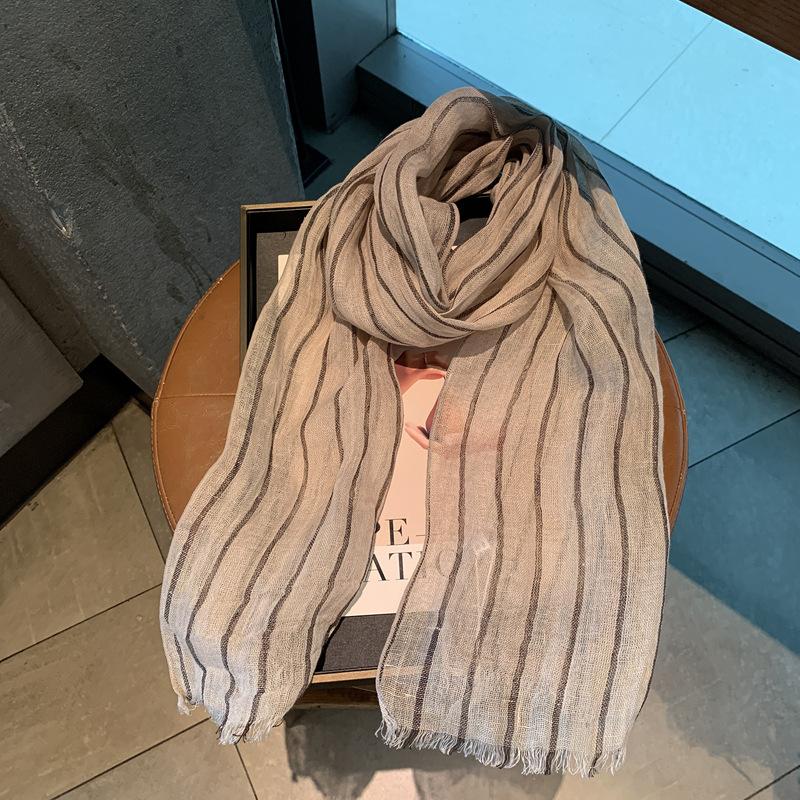 Striped Outer Shawl Linen Thin Long Scarf Comfortable Stacking Decoration Fashion Versatile Silk Scarf Shawl