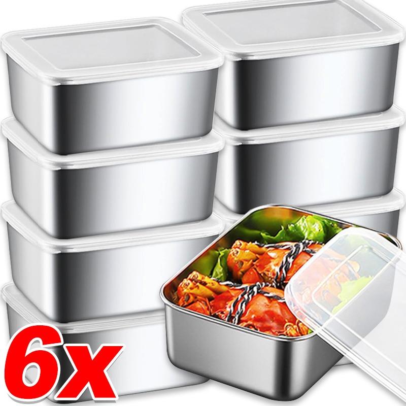 1-6Pcs Stainless Steel Food Storage Container Fresh-keeping Boxes for Outdoor Picnics Refrigerator Storage and Kitchen Tidying