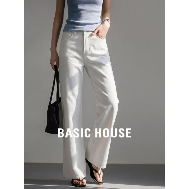 Basic House Women s High-Waist Tencel Loose Straight Leg Jeans L