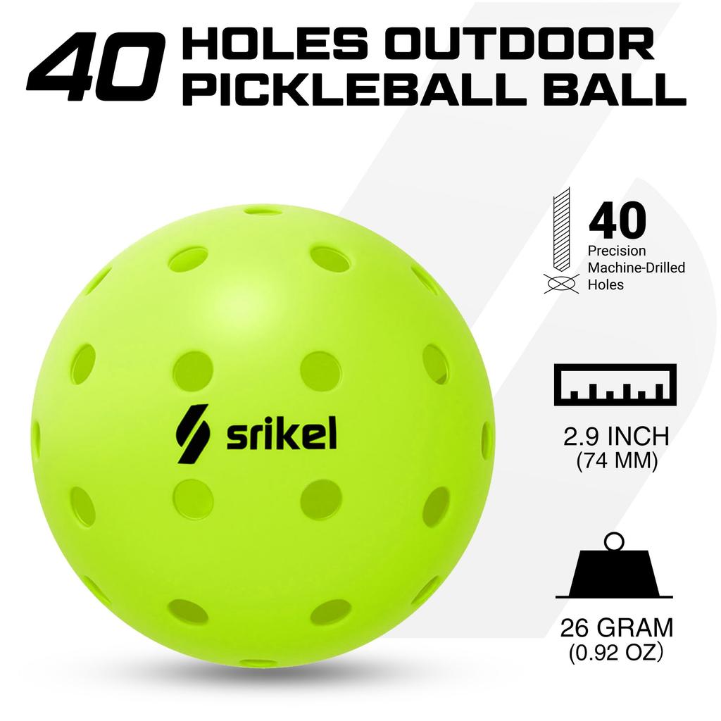 Srikel Outdoor Pickleball - USAPA Approved, Seamless Rotomold Design for Durability, 4-Pack Greens, 40 Holes of Crack-Resistant Pickleball for