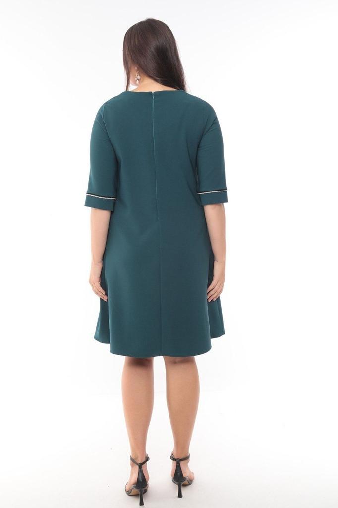 Women's Big Size Dress Plus Size Dress with Collar and Sleeve Stone Accessory Detail