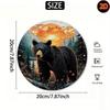 Retro Metal Wall Art Bear Forest Sunset Decor