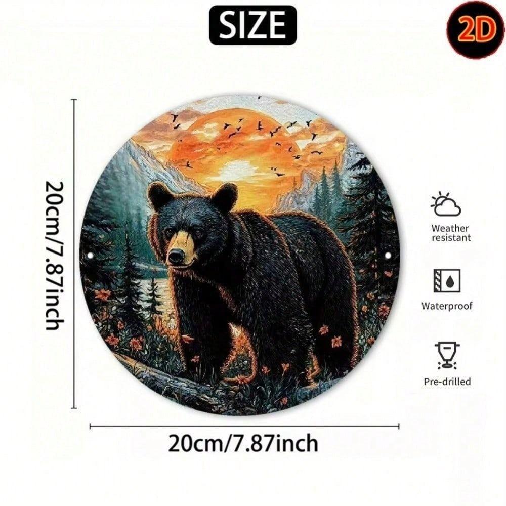 Retro Metal Wall Art Bear Forest Sunset Decor