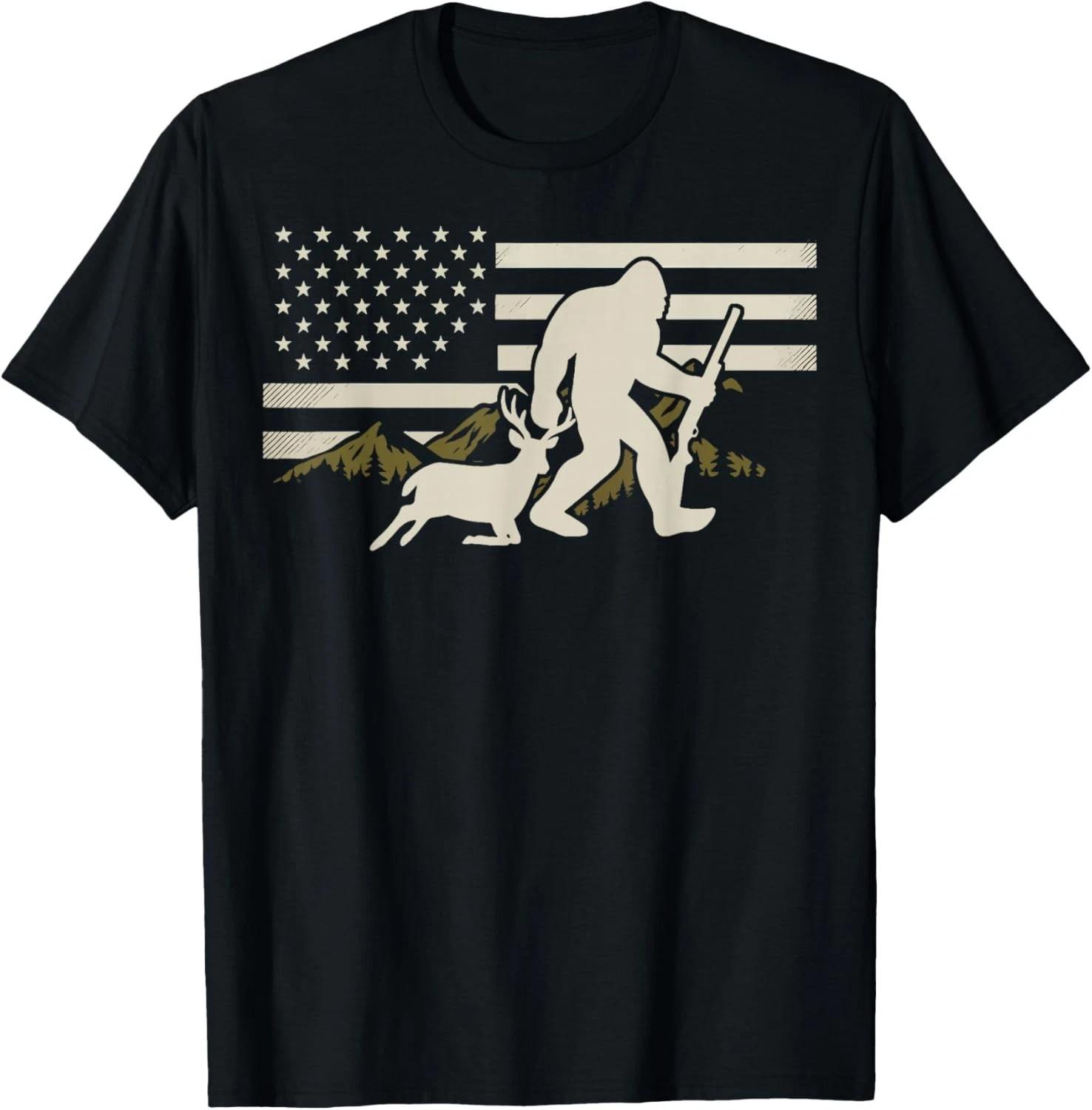 Bigfoot Deer Hunting USA Flag Deer Hunting Buck Season T-Shirt unisex T-Shirt M