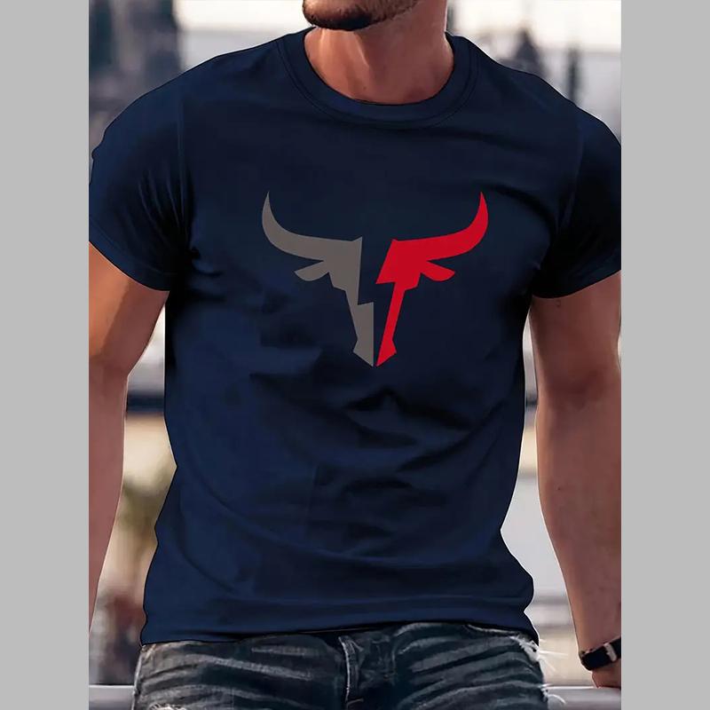 New Summer Men's Fashion T-shirt Personality Bull Printed Men's T-shirt Top