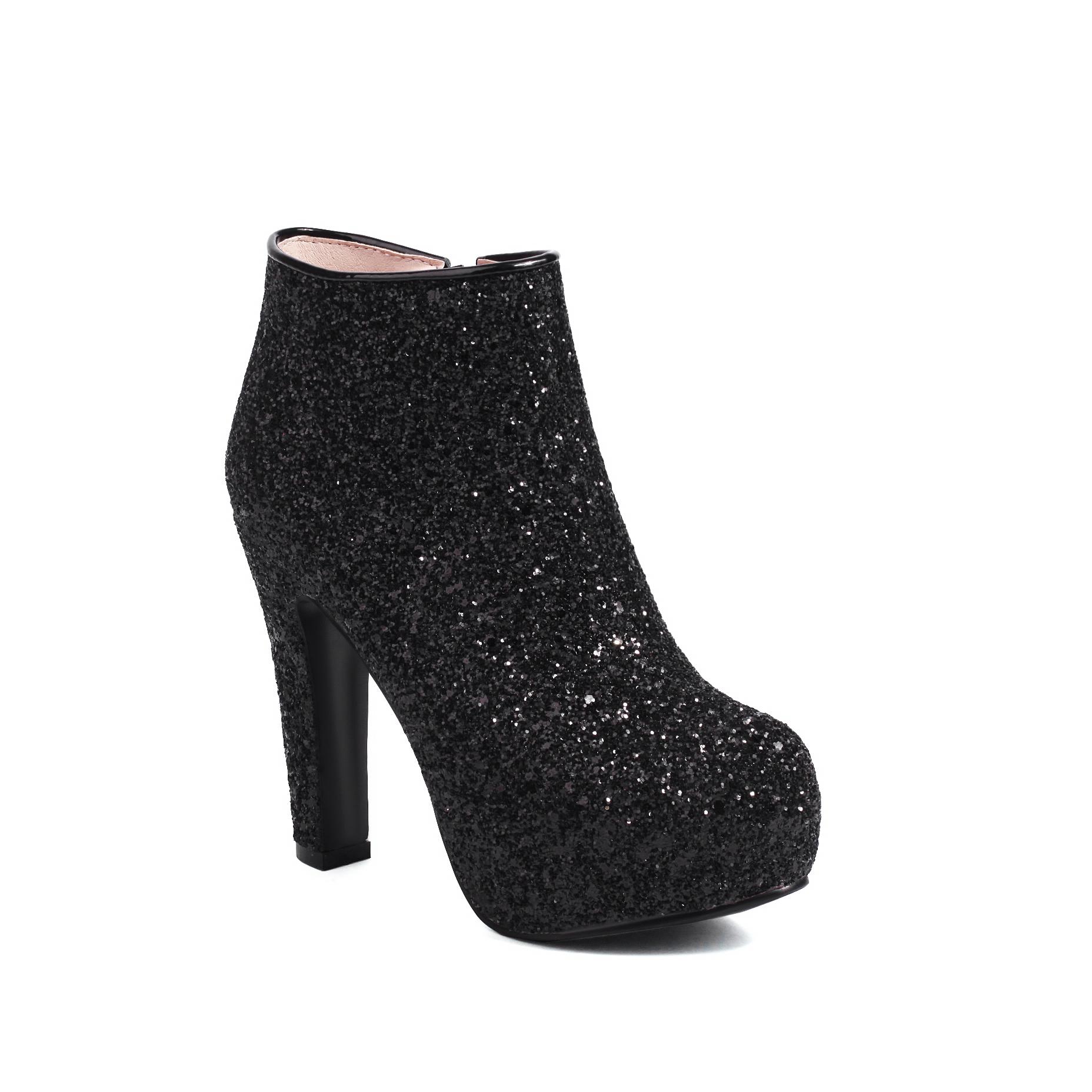 

8. Женские короткие сапоги на высоком каблуке, темпераментные водонепроницаемые короткие сапоги на платформе и толстом каблуке, осенние и зимние новые большие женские ботинки 34 чёрный