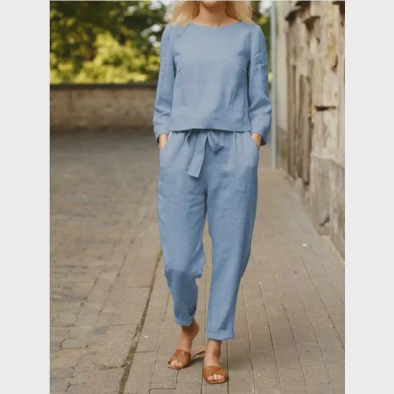 2024 Women's Autumn Solid Color Casual Tops and Pants Sets