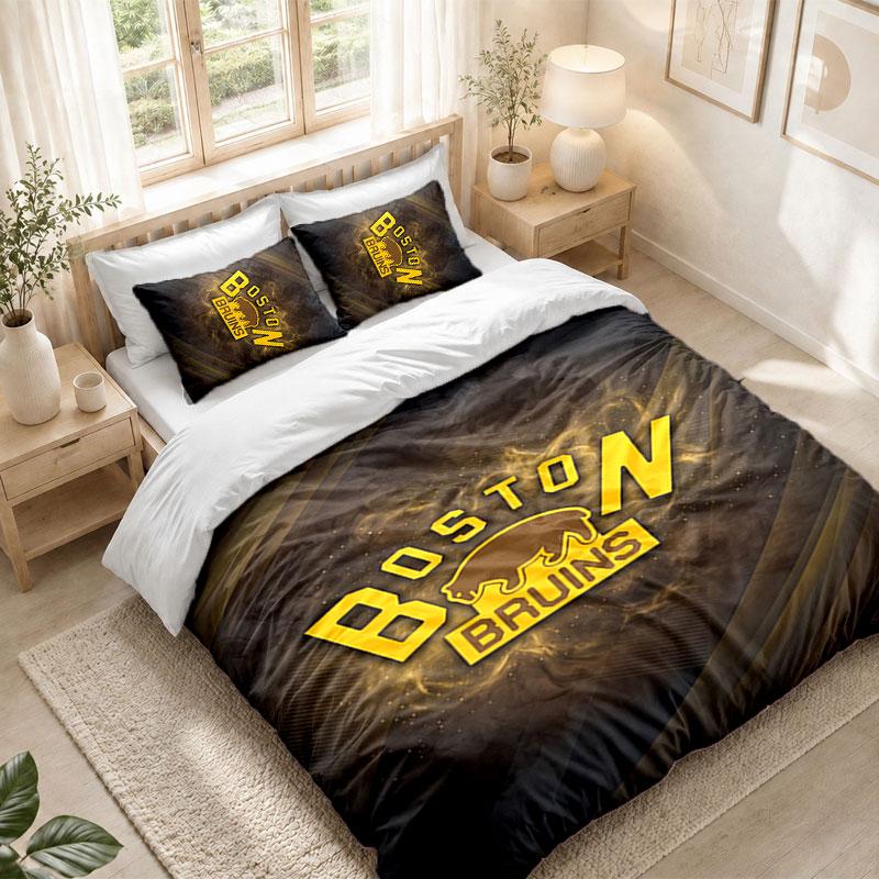 Bedding Set 1 Duvet Cover 2 Pillowcases Boston Bruins Print Bedroom Home Decoration