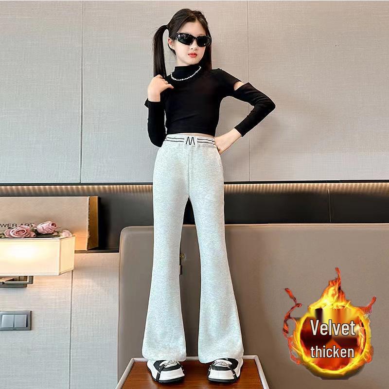 Girls' Flared Fleece-Lined Pants - Spring/Autumn 2025 Fashion for Middle & Big Kids