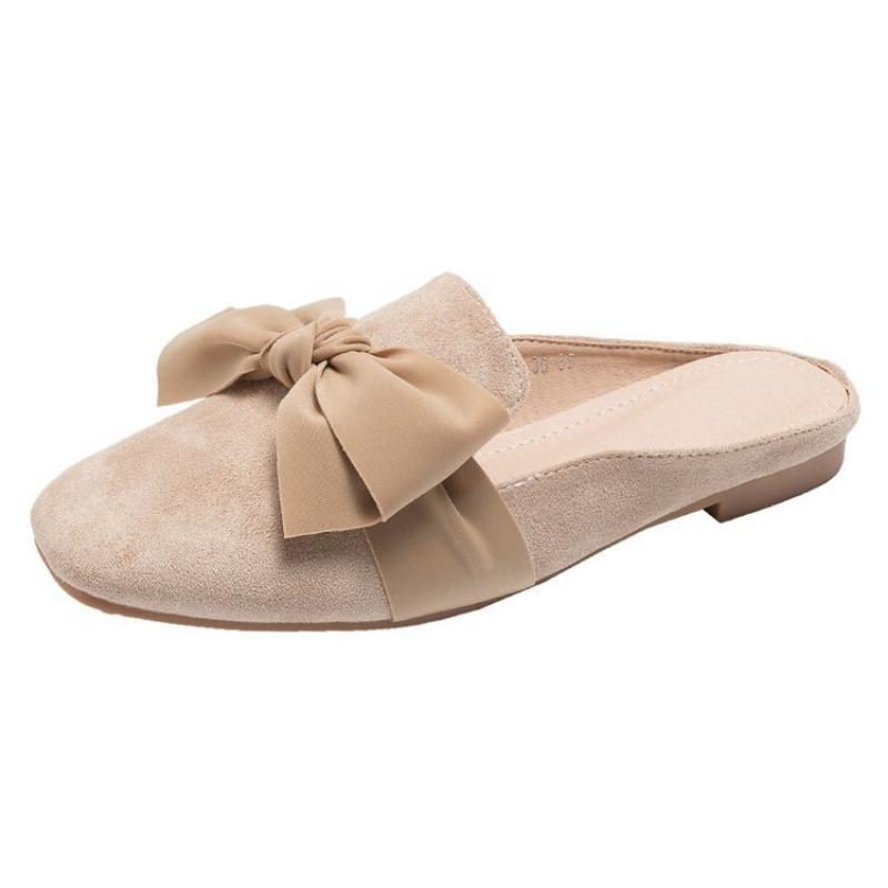 New flat-bottomed bag head one-word sandals women's versatile fashion outer wear casual bow women's slippers