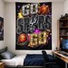 Vertical Tapestry, Go Spurs Go Glitter Basketball Black for Men Women Living Room Wall Art