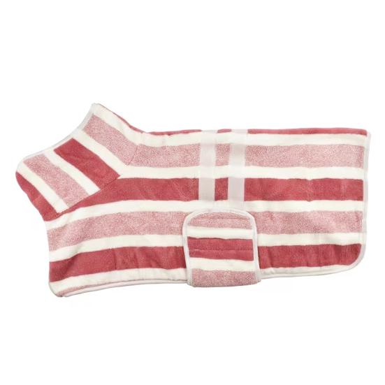 

Quick-Drying Dog Bathrobe Striped Dog Wrap Towel with Belly Band Super Absorbent Pet Grooming Towel Robe for Dogs After Bath Machine Washable XXS розовый