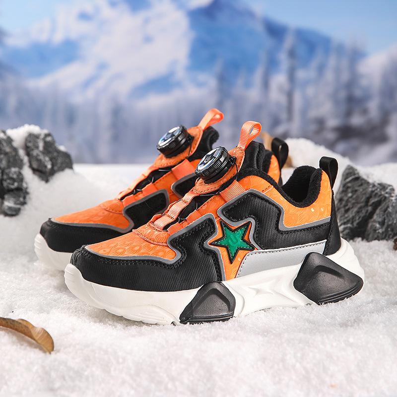 Children's 2025 winter outdoor sports shoes boys two cotton rotating button warm shoes medium older girls running shoes