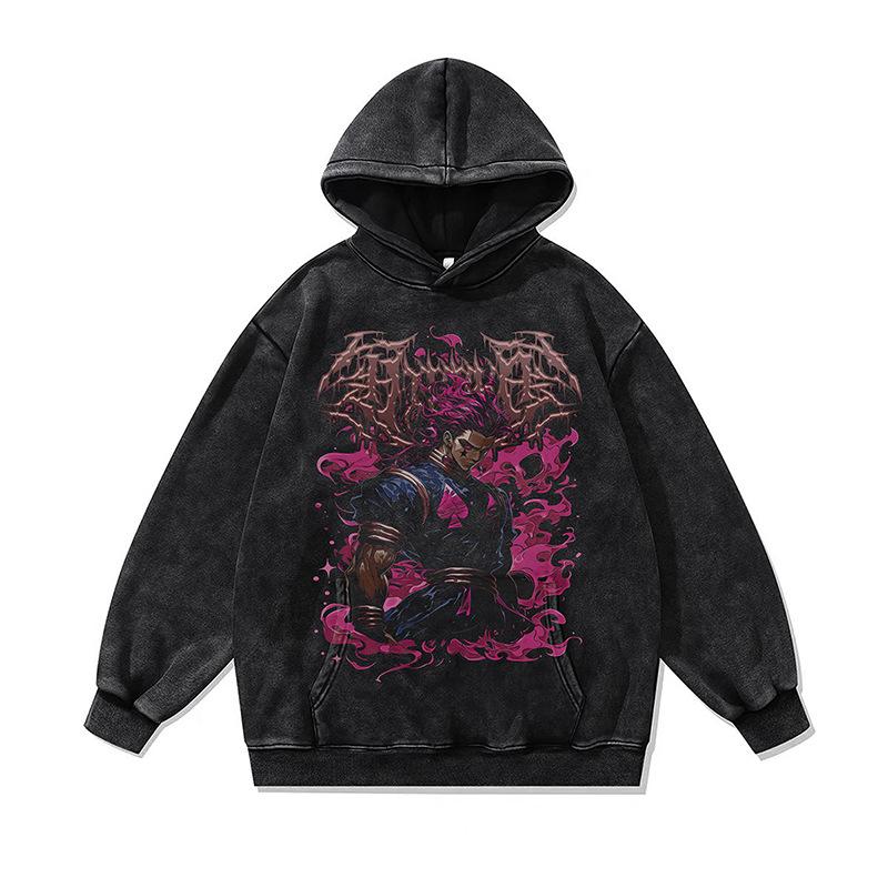 American Retro Cartoon Direct Injection Printing Hoodie Men And Women Autumn And Winter Oversize Washed Hooded Sweater