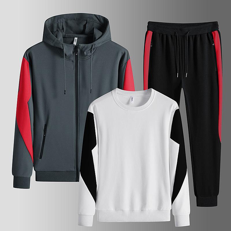 Pánské podzimní mikiny Soupravy Mikina s kapucí O Neck + Cardigan Mikiny+Dlouhé kalhoty Sady 3 ks Pánské tepláky Sportovní oblečení