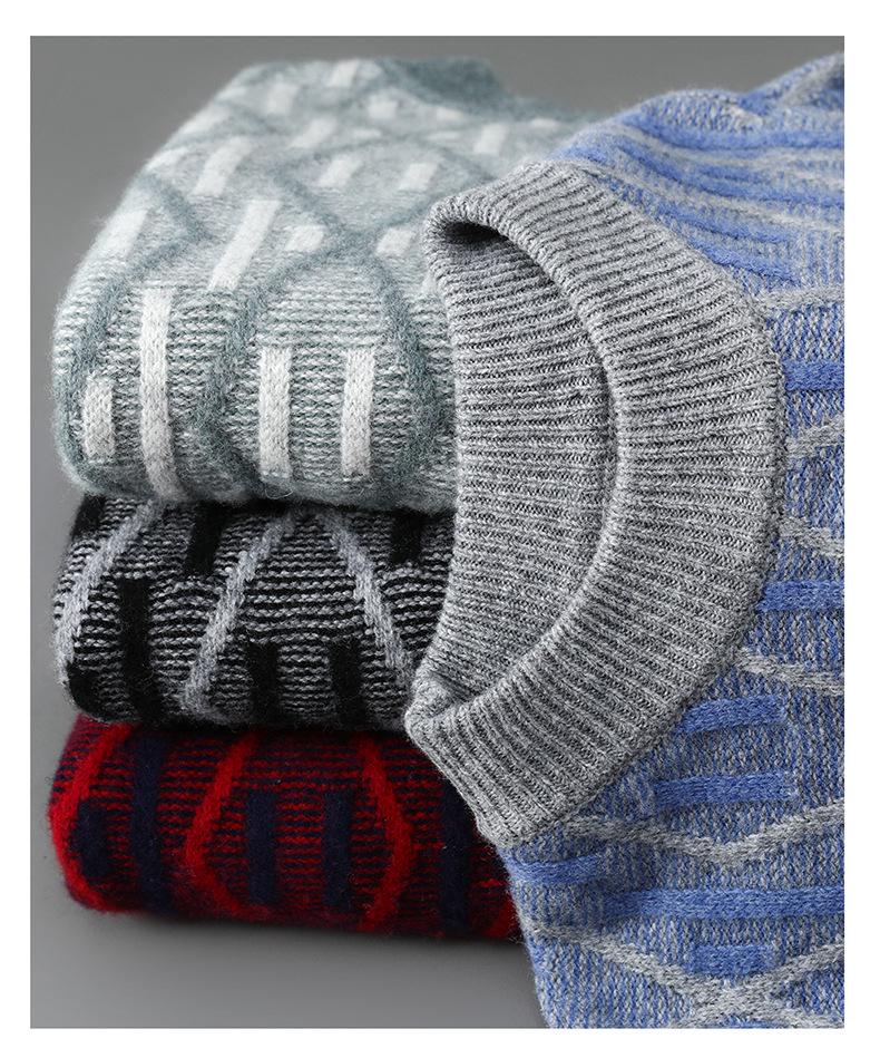 2025 Men’s Autumn/Winter Loose Fit Wool Sweater - Round Neck, Color Block, Plus Size Jacquard Pullover