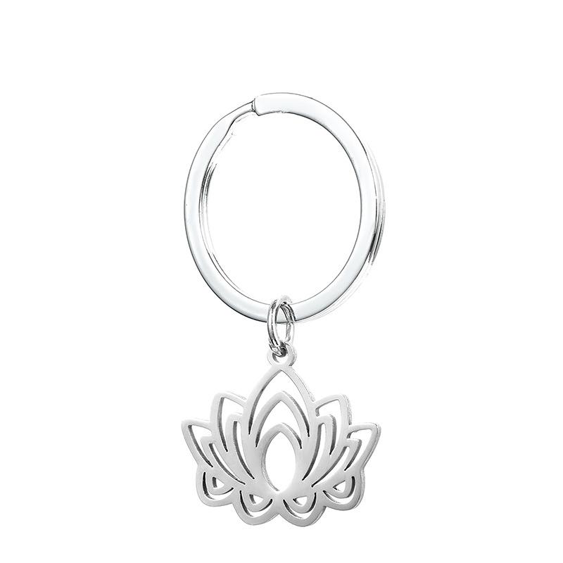

Hollow Lotus Stainless Steel Keychain Elegant Plant Design Fashion Bag Pendant Practical Peaceful Daily Charm