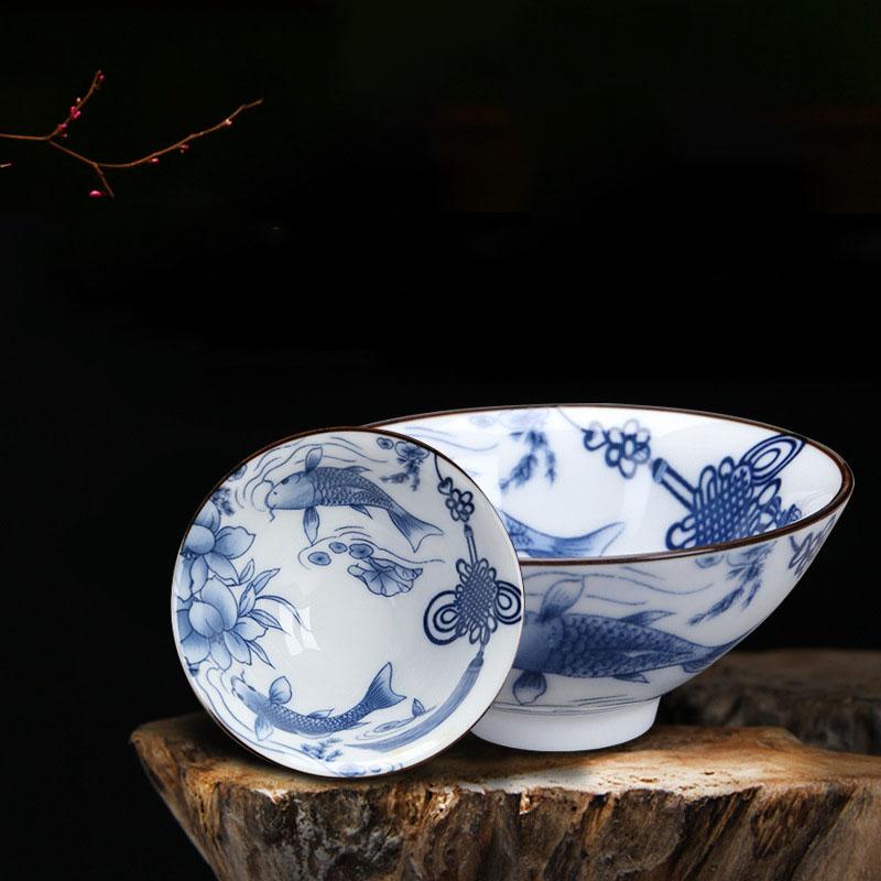 Čínský modrobílý porcelánový šálek na čaj Ručně malovaná čajová souprava Malá čajová miska Šálky na květinový čaj Čajové příslušenství Nápojové sklo Velkoobchod