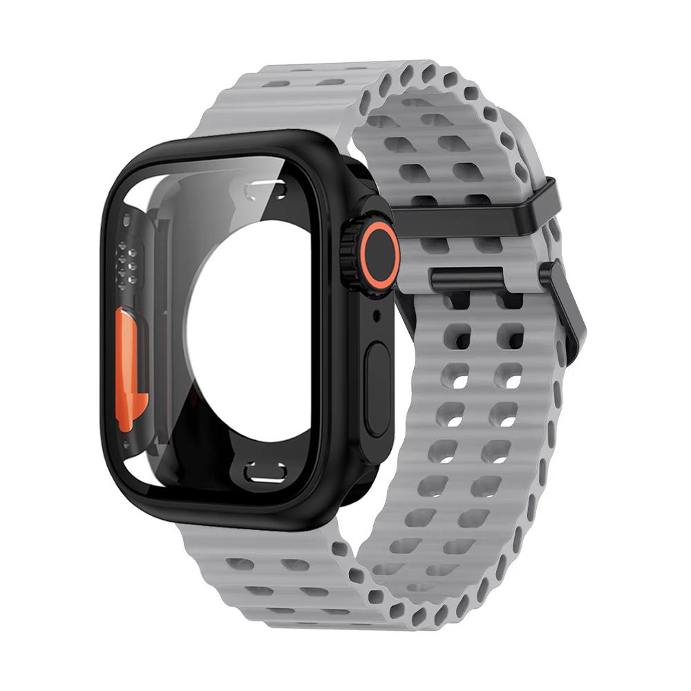 Ocean Silicone Strap+PC Case For Apple Watch Band  Series 11 10 46mm Metal Buckle Sports Bracelet Wristband iWatch 9 8 7 6 5 SE