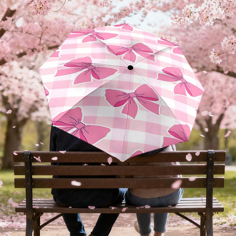 1pc Adorable Pink Bow Patterned Umbrella - Outdoor Travel Accessory, Lightweight & Durable, Perfect Gift for Any Occasion M1216003