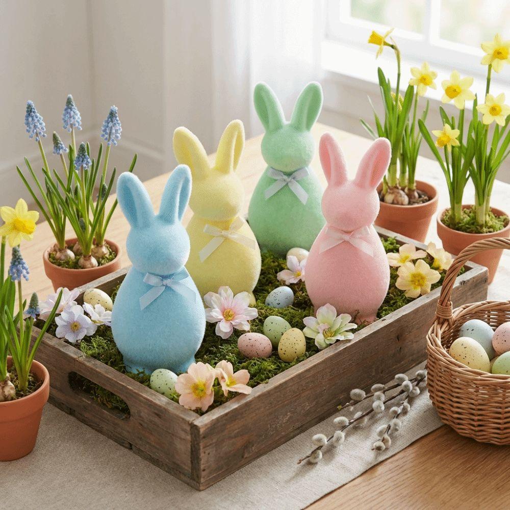 with Bow Easter Bunny Statue Plush Bunny Sculpture Handmade Bunny Ornaments  Home Decor