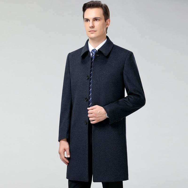 Autumn and winter middle-aged and elderly cashmere coats men's long men's lapel men's woolen windbreaker buttoned dad coat