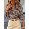 Blusa de Mujer con Estampado Geométrico Primavera Otoño Femme Dama de Oficina Camisas con Botones Cuello Cutaway