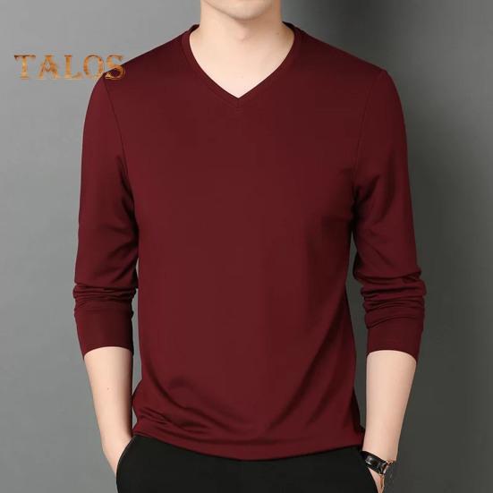 Uomo Autunno Primavera Top Scollo a V Maniche Lunghe Colore Puro Slim Fit Sottile Pullover T-shirt Abbigliamento Quotidiano Sportivo Abbigliamento da Casa