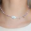 Fashionable Beaded Necklace Natural Pearls Zircon Collarbone Chain with Purple Beads Accent for Gift Giving Multicolor