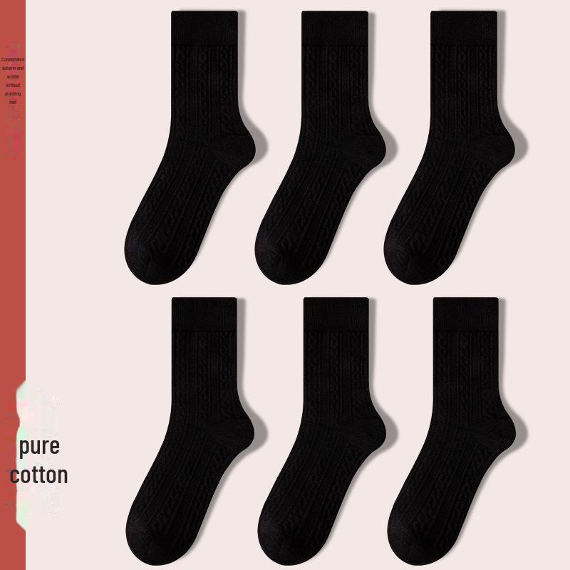 Women's Retro Twist Pure Cotton Mid-Tube Socks - Antibacterial, Deodorant, Autumn/Winter, White Long Socks.