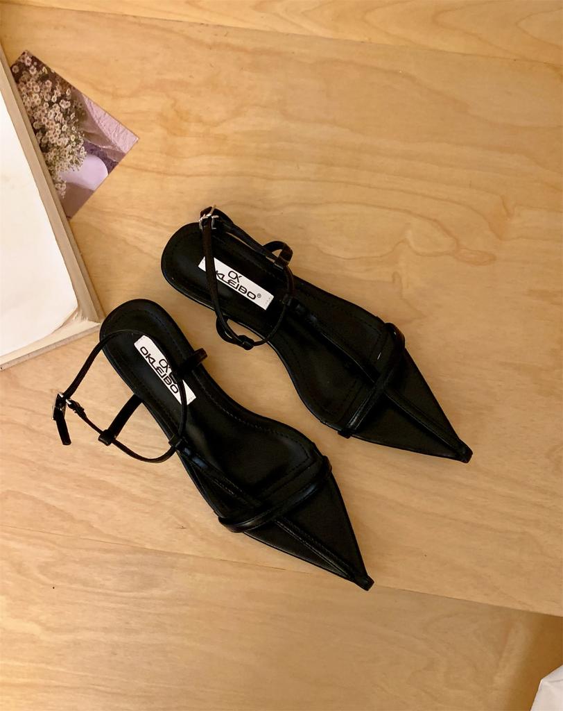 Summer Thin Strap Flat Bottom Simple Word Strap Sandals Female Ins Tide Fairy Open Toe Pointed Sandals