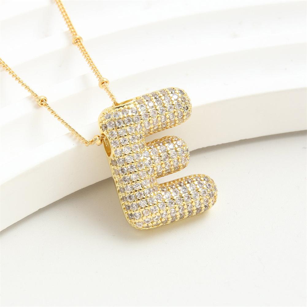 Light Luxury Brass 26 English Bubble Letter Zircon Large Pendant For Women's Party Jewelry Necklace