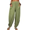 Pantaloni harem da donna, estivi, casual, retrò, di grandi dimensioni, in cotone e lino, con elastico in vita, a gamba larga, pantaloni da casa