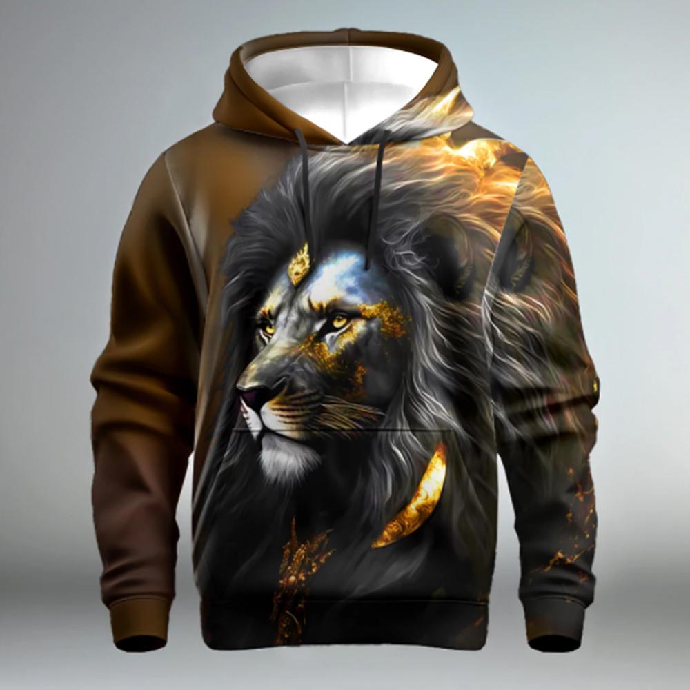 Fashion Men's Hoodie Sweatshirt Animal Lion 3D Print Round Neck Long Sleeve Hoodie Casual Sweatshirt Oversized Men's Clothing