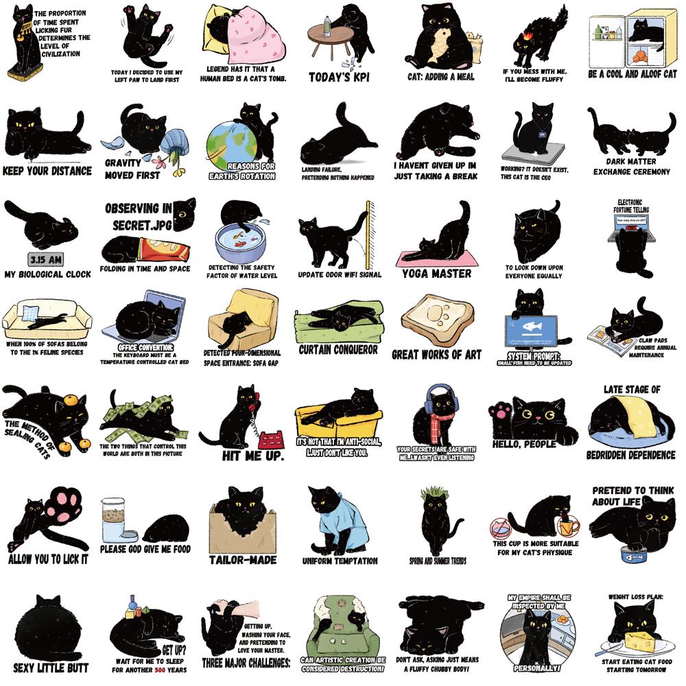 50PCS Black Cat Quote Sticker Phone Vinyl Scrapbooking Phone Laptop Luggage Phone Decals Cartoon Skateboard Decals Sticker