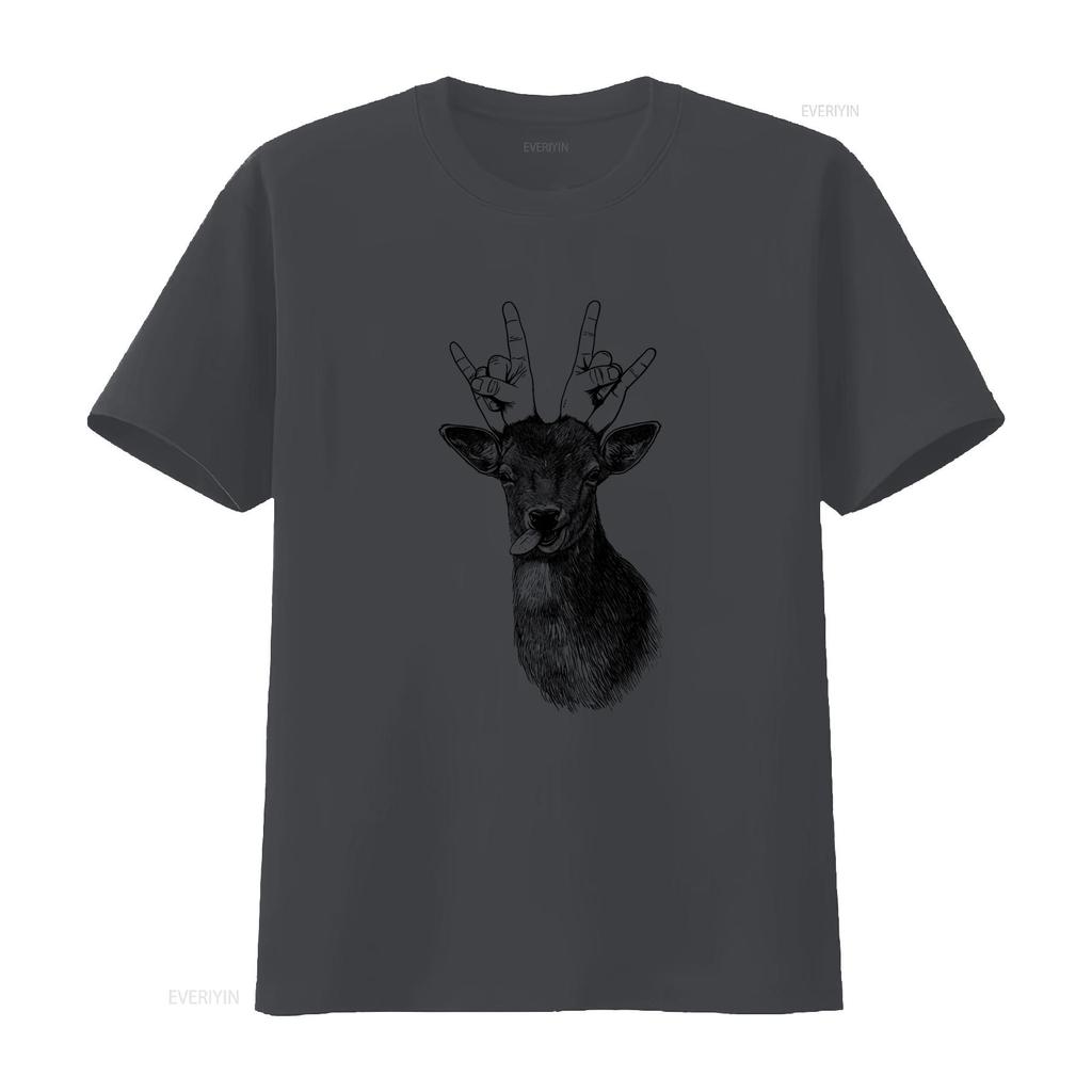 Party Deer Heavy Metal Sense Of Humor Funny Print T Shirt M1522 vintage Washed Versatile Comfortable fashion homme Stretched