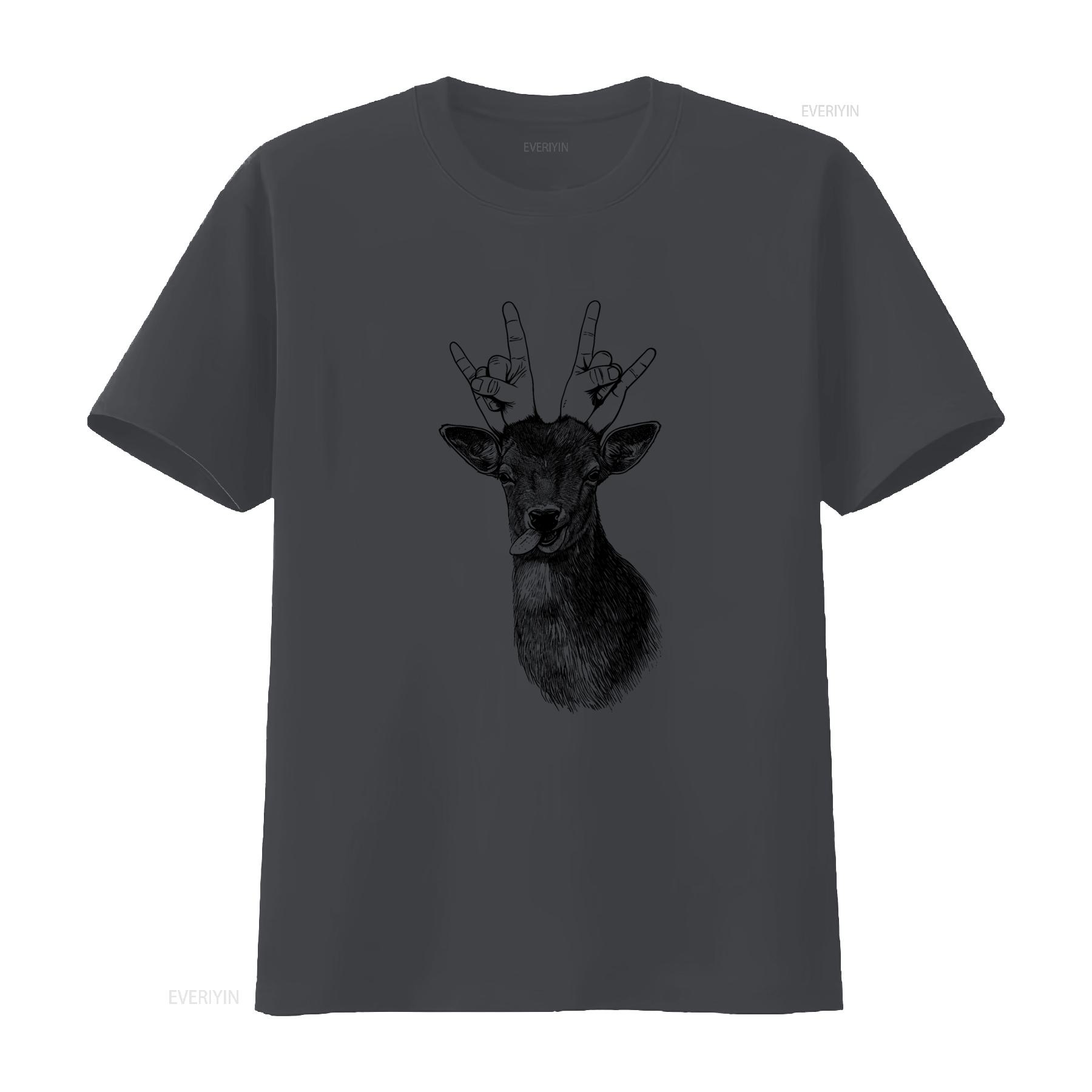 

Party Deer Heavy Metal Sense Of Humor Funny Print T Shirt M1522 vintage Washed Versatile Comfortable fashion homme Stretched 4XL
