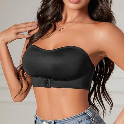 Solides, trägerloses Korsett mit Knopfleiste vorne, kabellos, sexy, bequemer Push-Up-BH, Damenunterwäsche