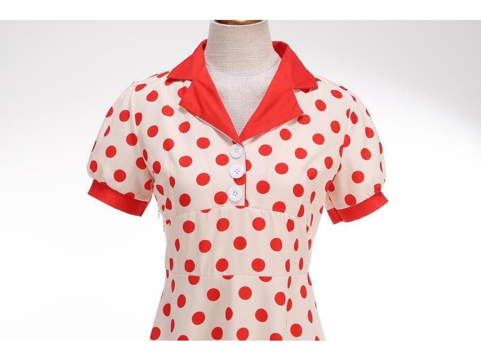 Polka Dot French Retro Hepburn Dress with Shirt Collar