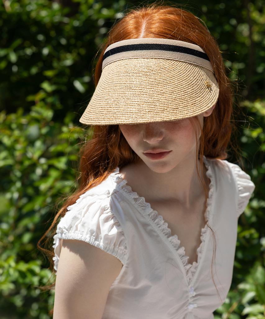 Tatiana Accent Trim Band Natural Raffia Sun Visor Ht8179