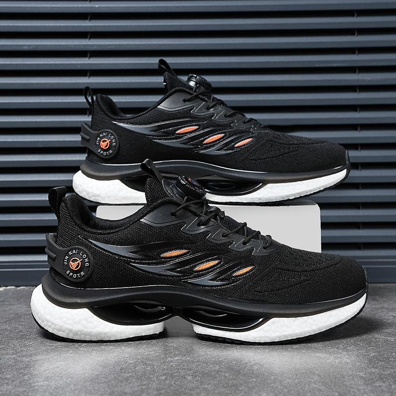2025 spring and autumn new men's shoes personalized rotating buttons really explosive soft-soled elastic fly-woven breathable large-size sports trend