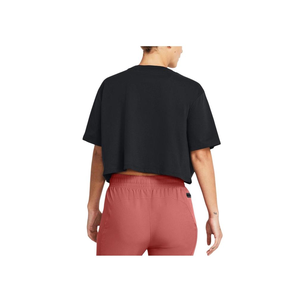 Under Armour Solid Color Round Neck Loose Short Sleeve T-Shirt Women tops Black 1383681-001