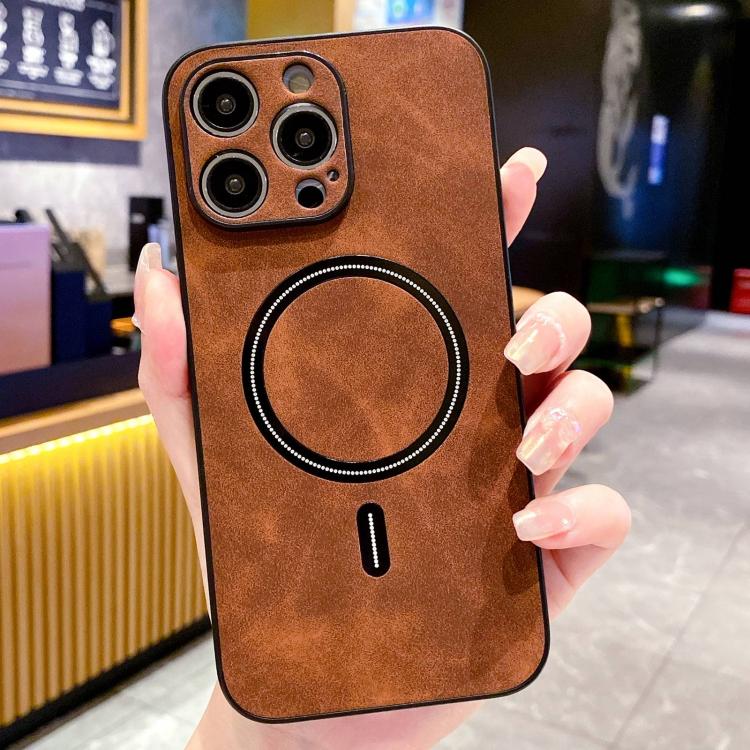 Lambskin Faux Leather Magnetic Case for iPhone 15 Pro Max, PU+TPU+PC Wear-resistant Shockproof Protective Cover